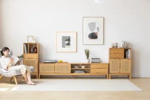 homfa storage cabinet with rattan doors