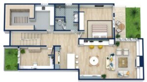 basement floor plans with stairs in middle